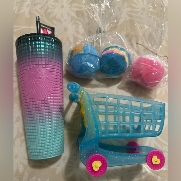 Accessories - Starbucks Valentine’s Day 24 oz. tri-color ombré cold cup & 3 Lush bath bombs